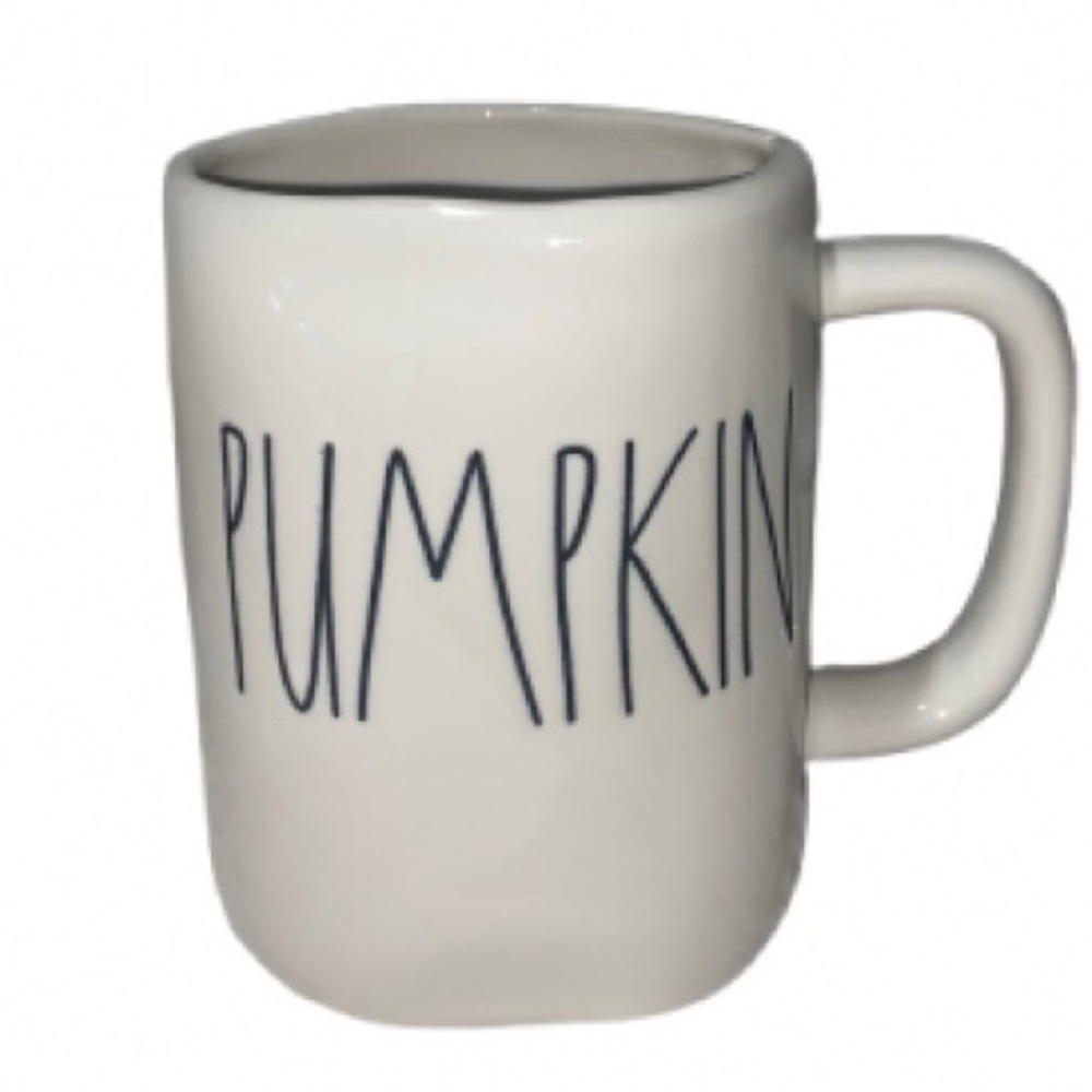 Rae Dunn White Pumpkin Mug with Black Lettering